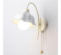 Wall lights for bedroom White Ceramic Flower Decor Art Pull Chain Switch French Cream Home Nordic Milk White Ceramic Sconces for Bedroom Bedside Cafe E27