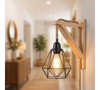 Wall Lights Indoor, Vintage Wood Lamp Black Brown, E27 Sconce Lights