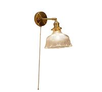 Wall Lights with Pull Cord Switch Glass Shade Bedside Vintage Wall Lamps Copper Industrial Modern Wall Lighting for Living Room, Bedroom, Hallway, Kitchen, Farmhouse, Hotel, E27 Base (Transparent)