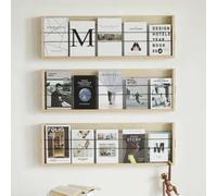 Wall Magazine Holder with PU Leather Strap, Wooden Rack Organizer for Entrance, Office, Living Room, Waiting Room