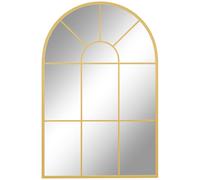 Wall Mirror Arched Gold Tone 91x60 cm Metal Frame Glass Retro Grid Design Hooks