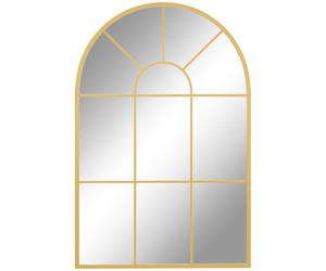 Wall Mirror Arched Gold Tone 91x60 cm Metal Frame Glass Retro Grid Design Hooks