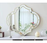 Wall Mirror Art Irregular Decorative : Venetian Mirrors 88x80cm Large Silver Glass Vanity with Golden Rim Elegant Line Design Hand Polished Wall Accent Mirror for Bedroom, Hallway, Living Room