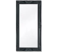 Wall Mirror Baroque Ornate Black 100x50cm Wood Glass EngWood Bevelled Edge Hooks