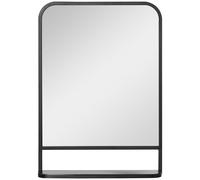Wall Mirror Black Metal 70x50cm Square with Shelf & Hooks for Bathroom Dressing