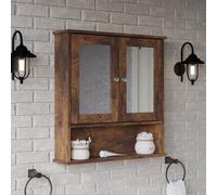 (Wall Mirror Cabinet - Rustic Brown) Under Sink Cupboard Mirror Unit WC Paper Dispenser