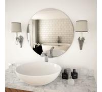 Wall Mirror Clear Glass Φ60 cm Round Frameless Bathroom Vanity Decorative Modern