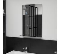 Wall Mirror Clear Tempered Glass 40x60 cm with 40x10 cm Shelf Modern Silver Edge