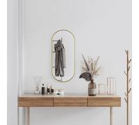 Wall Mirror Gold 80x35cm Glass PVC Oval Minimalist Slim Space-Saving for Hallway