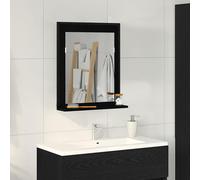 Wall Mirror Rectangular Black Oak 50x12x60cm Glass & Engineered Wood Shelf Slim