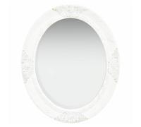 Wall Mirror Round 50cm White Ornate Baroque Wood & Glass Bevelled Hanging w/Hook