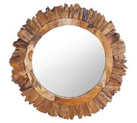 Wall Mirror Teak Round 60cm Solid Teak Wood Glass Petal Frame Rustic Handcrafted