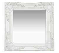 Wall Mirror White 40x40cm Baroque Ornate Wood Frame Bevelled Square Hanging Home