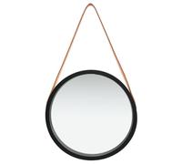 Wall Mirror with Belt 40 cm Black Round Decorative Mirror with Wooden Frame Made of Paulownia, Adjustable Wall Mounted for Bedroom, Hallway, Bathroom, Modern Vintage Design