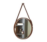 Wall Mirror with Brown Leather Strap - Round for Living Room, Bedroom, Hallway, Entryway