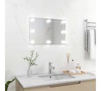 Wall Mirror with LED Lighting, Rectangular Glass, 60 x 40 cm, Silver Frame, USB Port, Warm White and Cool White Light, Ideal for Bedroom, Bathroom, Hallway and Makeup Decoration