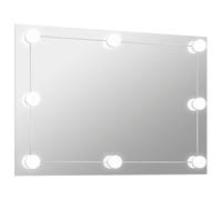 Wall Mirror without Frame with LED Lighting, Rectangular Glass Mirror 100 x 60 cm, USB Port, Warm White, Cool White Light, for Bedroom, Living Room, Hallway, Decoration and Makeup