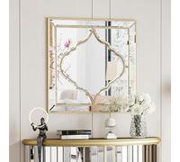 Wall Mirrors Venetian Decorative Square: 60x60cm Aesthetic Golden Rim Design Elegant Shape Line Hand Polished Clear Glass Wall-mounted Mirror Hanging for Hallway,Foyer,Living Room Decoration