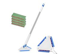 Wall Mop - 15x15cm, 360 Degree Rotatable Triangular Tile Mop, 47 Inch Handle Multipurpose Scrubber, Clip On Dust Collector With 4 Pads, Wet Dry Cleaning Tool | Triangular Mops For Hardwood, Tile
