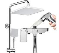 Wall Mount 9 inch rain Fall Shower Shower Head and Hand Held Shower System set 4-Function Handheld Shower Square Shower Mixer Shower System Bathroom Exposed Twin Head Valve Set Sil