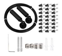 Wall Mount Adjustable Wire Curtain Rod Set - 5m Stainless Steel Drape Rod for Curtains, Tapestries & Art Display, Black Modern Hardware for Windows, Patios and