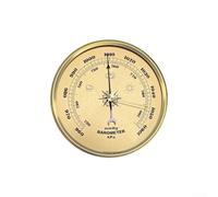 Wall Mount Barometer Clock, Indoor Mechanical Barometer Weather Station Clock Pressure Measurement Gauge Mount Metal Frame Gold(90mm)