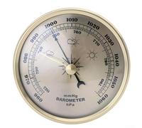 Wall Mount Barometer Clock, Indoor Mechanical Barometer Weather Station Clock Pressure Measurement Gauge Mount Metal Frame Gold(130mm)
