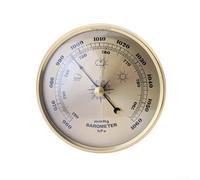 Wall Mount Barometer Clock, Indoor Mechanical Barometer Weather Station Clock Pressure Measurement Gauge Mount Metal Frame Gold(108mm)