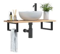 Wall Mount Basin Shelf Solid Acacia Top 60x40x2cm Black Steel HeavyDuty Brackets