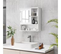 Kleankin Wall-Mounted Cabinet Mirror, Glass Storage Cabinet Cupboard with Shelf - White, White