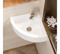 Wall Mount Bathroom Corner Basin Sink - Geworzi Cloakroom Basin, Corner Wall Hung Sink Hand Wash Basin, White Ceramic Bathroom Sinks Small Washbasin Modern Design for Cloakroom/WC/Toilet - 460x330x127