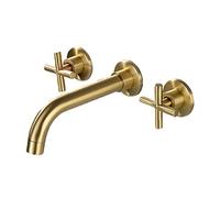 Wall Mount Bathroom Faucet,Double Handle Brass Basin Mixer,360 Degree Rotating Nozzle,1/2 Standard Thread,Gold(Brushed Gold)