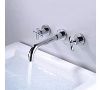 Wall Mount Bathroom Faucet, Double Handle Sink, 360 Degree Rotating Nozzle, Wall-Mounted, Black(Chrome Plated)