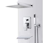 Wall Mount Bathroom Rain Waterfall Shower Faucets Set ConceaChrome Shower System Bathtub Shower Mixer Faucet Tap,3,Way 12inch Normal,3-Way 12in Watefal A Interesting