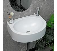 Wall Mount Bathroom Sink 17.7 * 13.4 No-Drill Installation Self-Adhesive Wash Basin with Faucet Hole Floating Vanity for Lavatory Room Basin Plastic Rv Sink forGarage