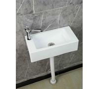 Wall Mount Bathroom Sink, Compact Vessel Rectangular Sink, 40x20x11cm | 40x20x11cm/15.7x7.9x4.3inch Cloakroom Basin with Water Pipe for Bathroom Lavatory Vanity Cabinet White B Cold Tap
