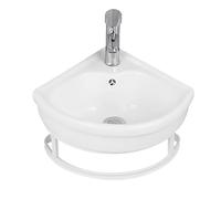 Wall Mount Bathroom Sink, Corner Ceramic Vessel Sink and Faucet Combo with Overflow, Small Vanity Basin with Towel Hanger for Modern Home Outdoor
