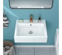 Wall Mount Bathroom Sink - Funmier 22x18 Inch Floating Vessel Sink Rectangular Wall Hung Sink White Modern Porcelain Ceramic