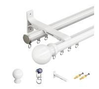 Wall Mount Curtain Track Rod Set with Aluminium Finials, with Mute Rollers Easy to Install Blackout Curtain Rod for Room Divider, Living Room, Bedroom, Office(White,5.7m(18.7ft))