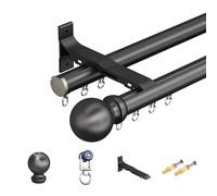 Wall Mount Curtain Track Rod Set with Aluminium Finials, with Mute Rollers Easy to Install Blackout Curtain Rod for Room Divider, Living Room, Bedroom, Office(Black,1.9m(6.2ft))