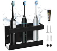 Wall Mount Electric Toothbrush Holder, 3 Slots Electric Toothbrush Stand, Black Toothbrush Stand with Diatomite Dish, No Drilling Stainless Steel Toothbrush Holder for Toilets Bathrooms