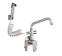 wall mount faucet 304 stainless steel, surface mounted, wall mount kitchen faucets, spray, hot and cold mixing valve, wall-mounted, universal sink sink sink faucet-A-slanted seven tube with sp