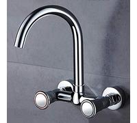 Wall Mount Faucet Copper, Chrome-Plated, Wall-Mounted in-Wall Installation, hot and Cold Water, Kitchen, Sink, Double Open, Balcony Laundry Pool,-A Chrome (A Chrome)