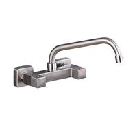 Wall Mount Faucet Kitchen 360 ° Rotate Hot and Cold Stainless Steel Brushed Square Kitchen Sink Faucets-A