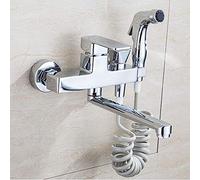 Wall Mount Faucet Kitchen Faucet with Sprayer, Spray Gun, Copper Chrome,Utility faucets for Kitchen Sinks Commercial Two Handle Two spout-Chrome A