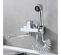 wall mount faucet, spray gun, double hole, full copper chrome plating,kitchen sink faucet, sprayer, laundry sink, hot and cold water mixing valve-Chrome A