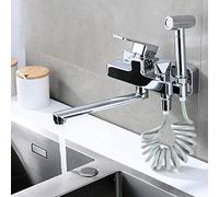 wall mount faucet, spray gun, double hole, full copper chrome plating,kitchen sink faucet, sprayer, laundry sink, hot and cold water mixing valve-Chrome C