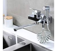 wall mount faucet, spray gun, double hole, full copper chrome plating,kitchen sink faucet, sprayer, laundry sink, hot and cold water mixing valve-Chrome B