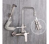 wall mount faucet wall mount kitchen faucets, 304 stainless steel, in-wall mounting, hot and cold, multi-function, pull, spray, sink balcony laundry faucet-G belt spray gun high seven tube swi