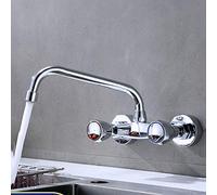 Wall Mount Faucet Wall-Mounted Multi-Function, Copper, Chrome, Kitchen, Sink, Double Handle, in-Wall mounting, hot and Cold Mixing Valve, Balcony Laundry Pool, Faucet-Bend Section(Inclined Tube)